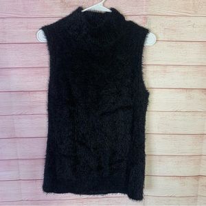 14th‎ & Union Black Sleeveless Mockneck Fuzzy Sweater Top  Size Medium